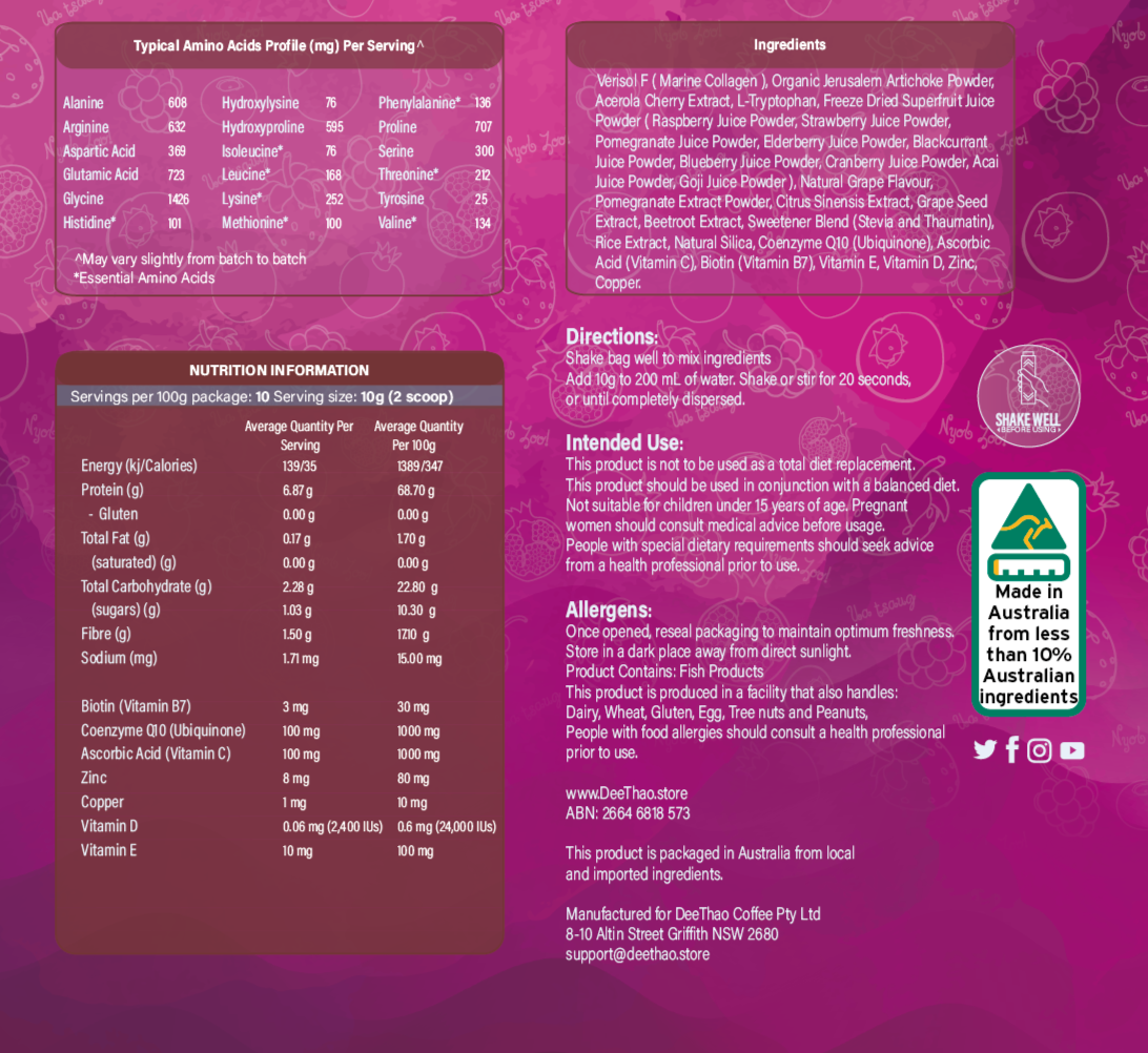 (mini) VERISOL® F Hydrolyzed Marine Collagen - Mixed Berry & Grape Flavour (100g/3.5oz)