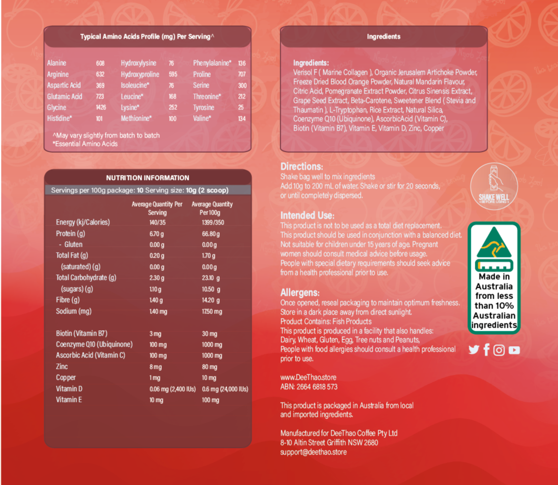 (mini) VERISOL® F Hydrolyzed Marine Collagen - Mandarin + Blood Orange Flavour (100g/3.5oz)
