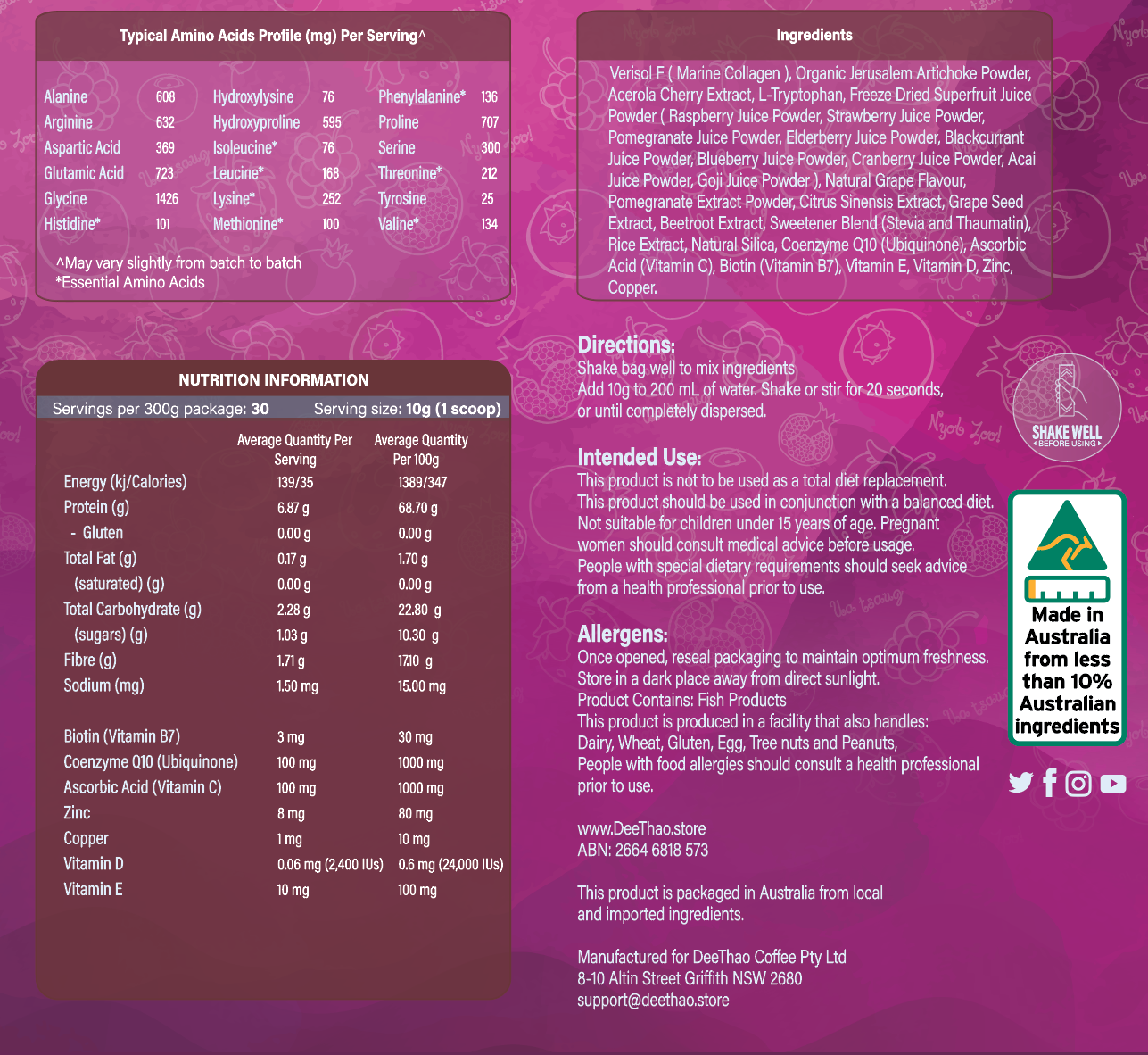 VERISOL® F Hydrolyzed Marine Collagen - Mixed Berry & Grape Flavour