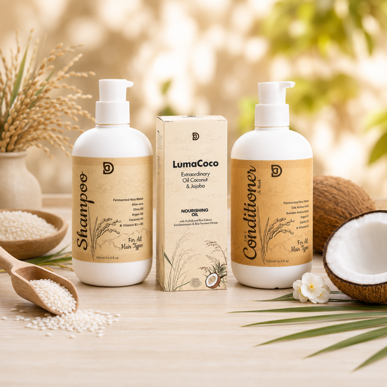 Hair Care Set - Shampoo, Conditioner & LumaCoco Nourishing Hair Oil